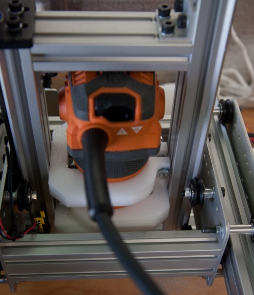 The Z axes uses a 100mm aluminum profile and the Delrin spindle mounts to get the proper separation.
