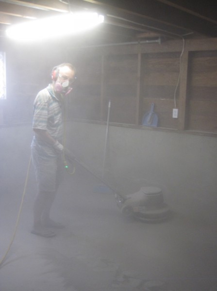 Here I am grinding away at the concrete. The concrete turned into this extremely fine dust that basically got optically thick so I could no longer see what I was doing.